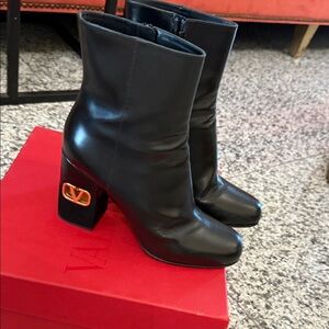 Valentino Black Heeled Boots with Gold Accent